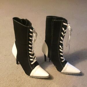 Black and White Lace-Up Women's Boots